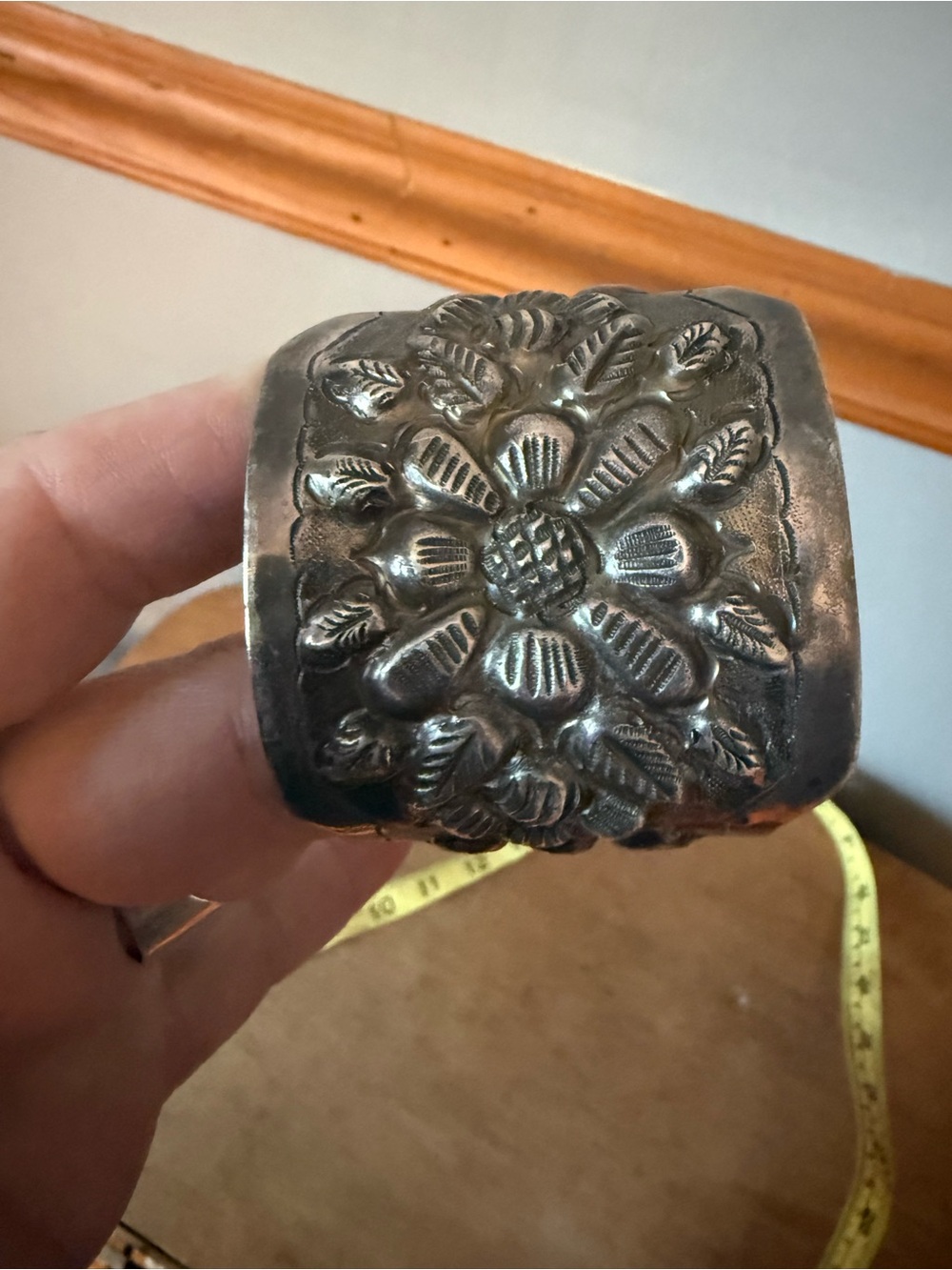 Vintage L. Maciel Mexican Handcrafted Floral Embossed Silver Cuff Bracelet